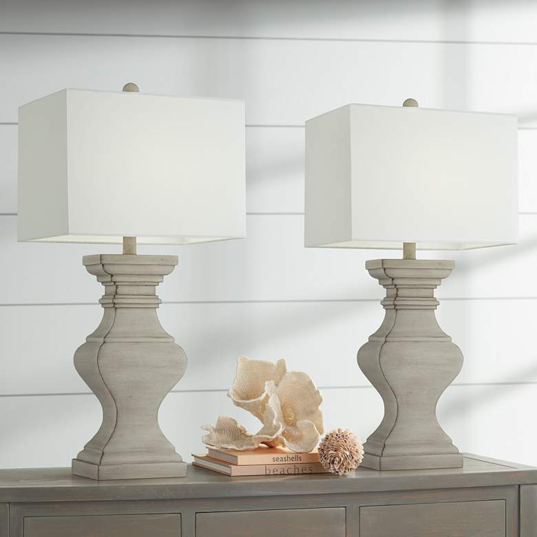 Image 1 Bree Beige Rustic Farmhouse Table Lamps Set of 2