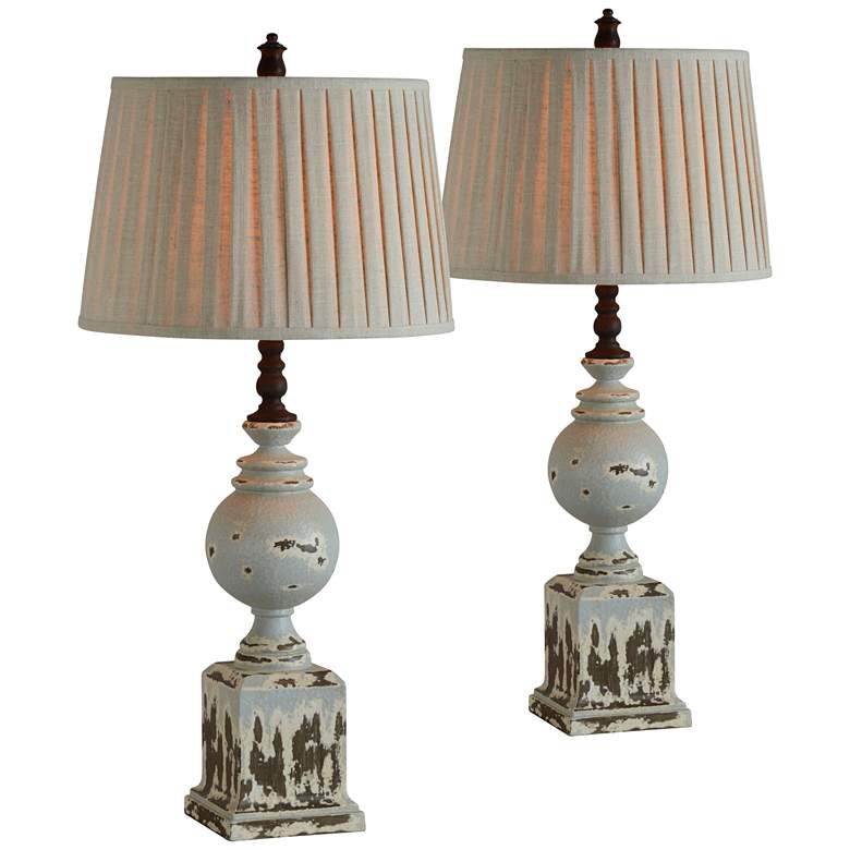 Image 1 Bree Distressed Blue w/ Cream and Blue Table Lamps Set of 2