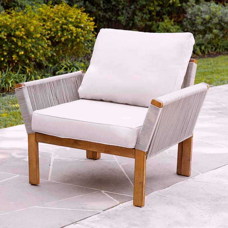 Image 1 Brendina Woven Rope and White Fabric Outdoor Armchair