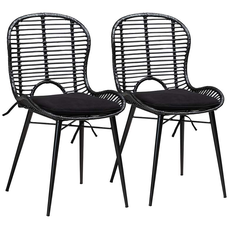 Image 2 Brenna Black Rattan Metal Dining Chairs Set of 2