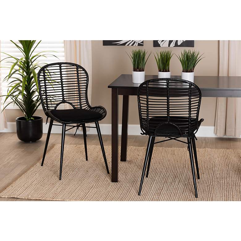 Image 1 Brenna Black Rattan Metal Dining Chairs Set of 2