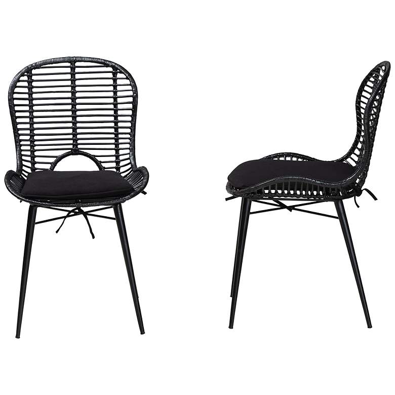 Image 7 Brenna Black Rattan Metal Dining Chairs Set of 2 more views