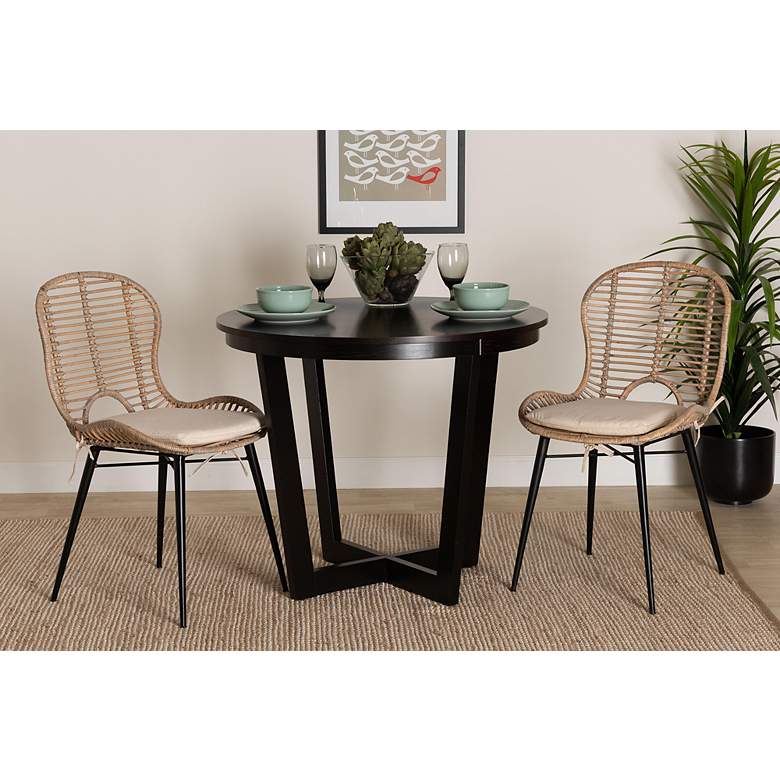 Image 1 Brenna Gray-Washed Rattan Black Metal Dining Chairs Set of 2