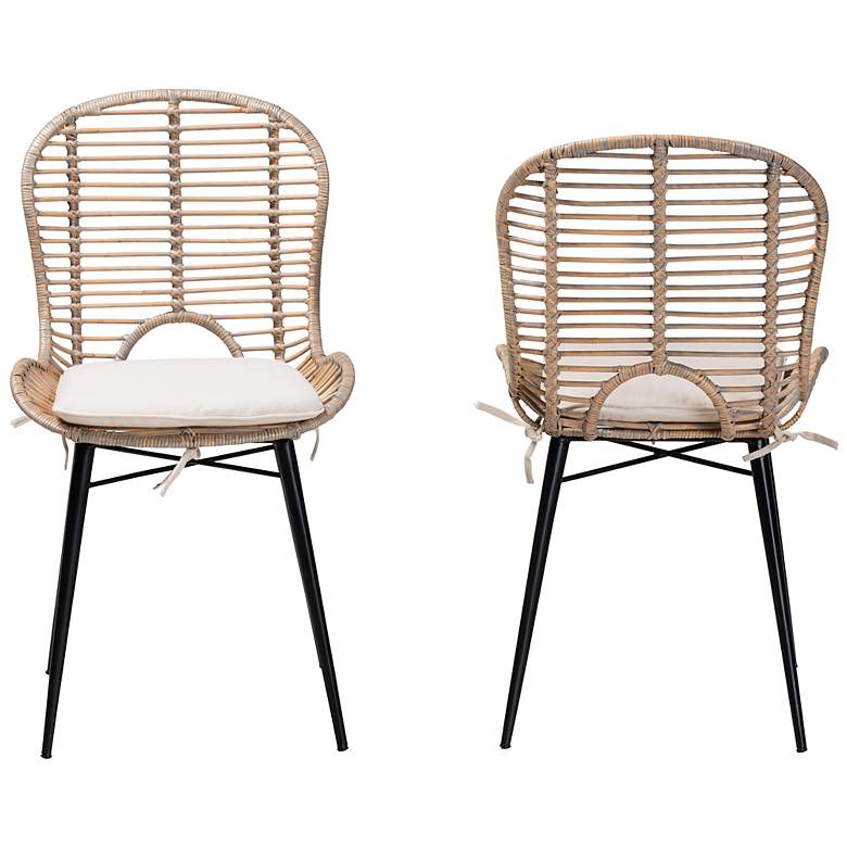 Image 6 Brenna Gray-Washed Rattan Black Metal Dining Chairs Set of 2 more views