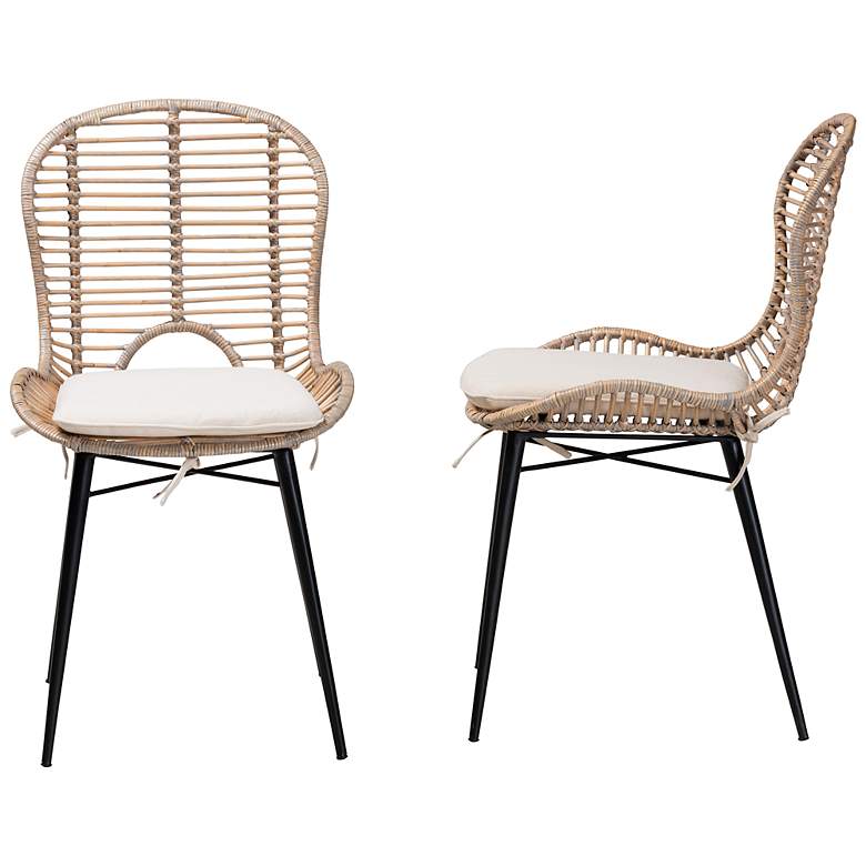 Image 7 Brenna Gray-Washed Rattan Black Metal Dining Chairs Set of 2 more views