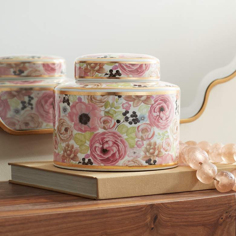 Image 2 Brenna Multi-Color Floral 8 inch Wide Round Jar with Lid
