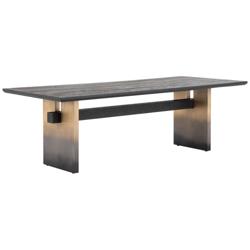 Brennan 94&quot; Wide Brass Iron and Oak Ombre Dining Table
