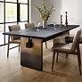 Brennan 94" Wide Brass Iron and Oak Ombre Dining Table in scene