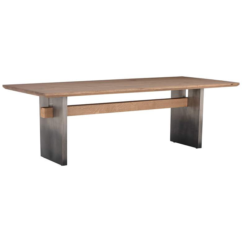 Image 3 Brennan 94 inch Wide Pewter Iron and Oak Ombre Dining Table