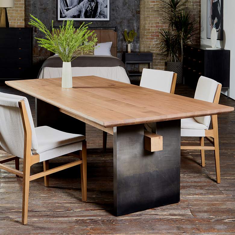 Image 1 Brennan 94" Wide Pewter Iron and Oak Ombre Dining Table