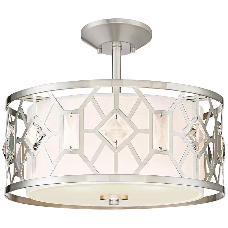 Image 2 Brentwood 15 1/2 inch Wide Satin Platinum 2-Light Ceiling Light