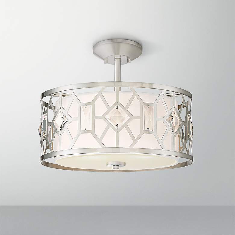 Image 1 Brentwood 15 1/2" Wide Satin Platinum 2-Light Ceiling Light