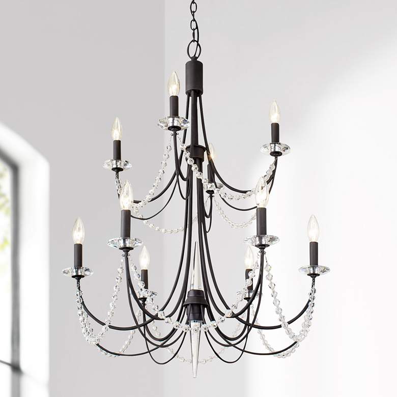 Image 1 Brentwood 26" Wide Carbon Black 10-Light 2-Tier Chandelier