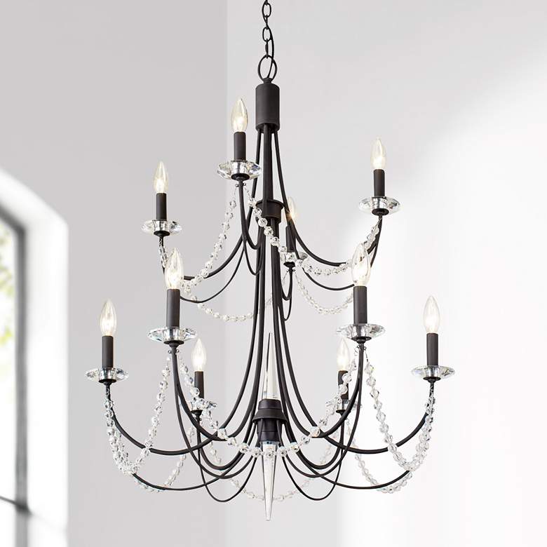 Image 1 Brentwood 26 inch Wide Carbon Black 10-Light 2-Tier Chandelier