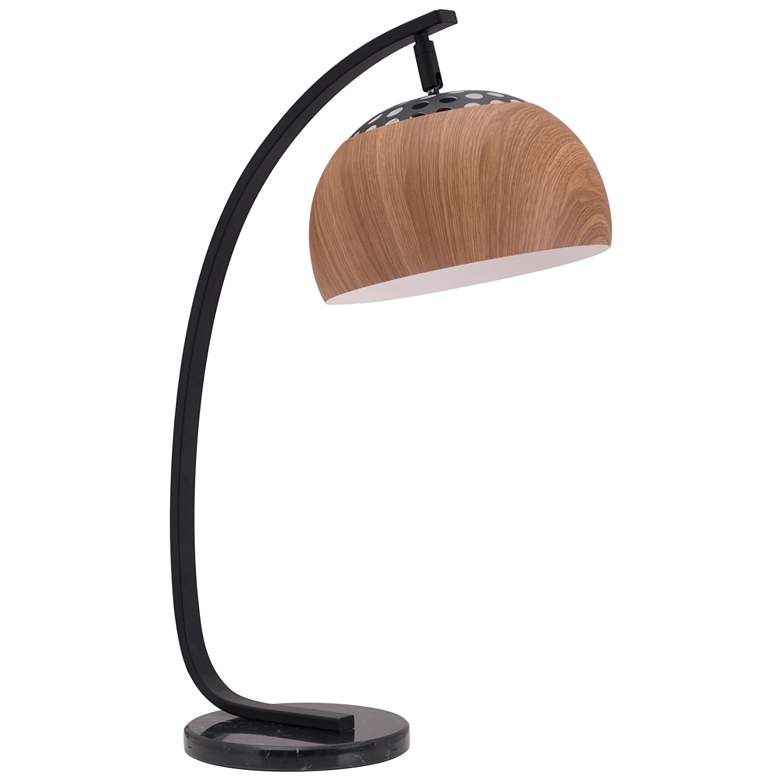 Image 1 Brentwood Black and Woodgrain Finish Modern Arc Table Lamp