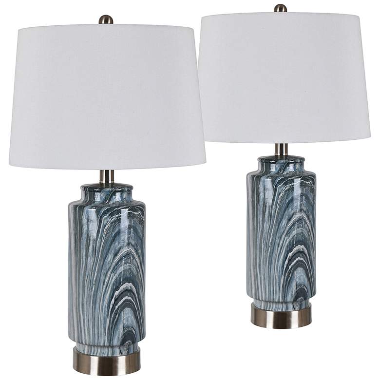 Image 1 Brentwood Gray Green and Blue Marbled Table Lamps Set of 2