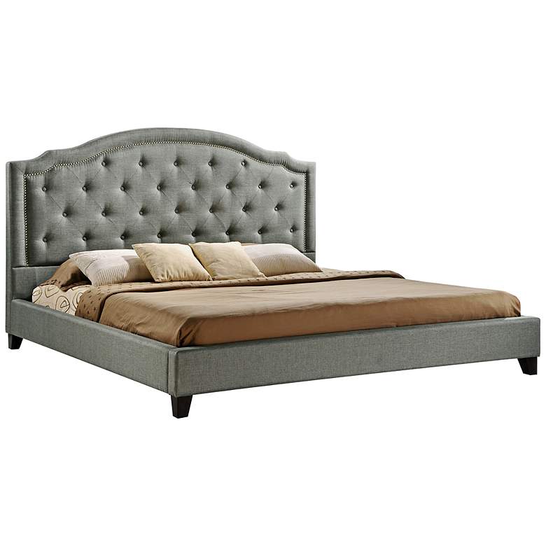 Image 1 Brentwood Tufted Gray Upholstered Queen Platform Bed