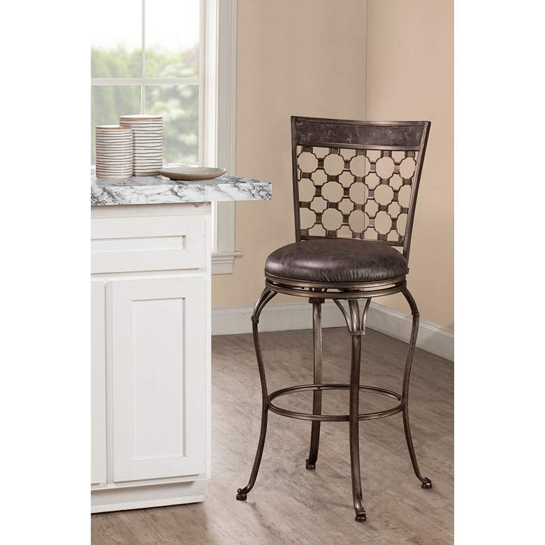 Image 1 Brescello 30 inch Charcoal Faux Leather Swivel Barstool