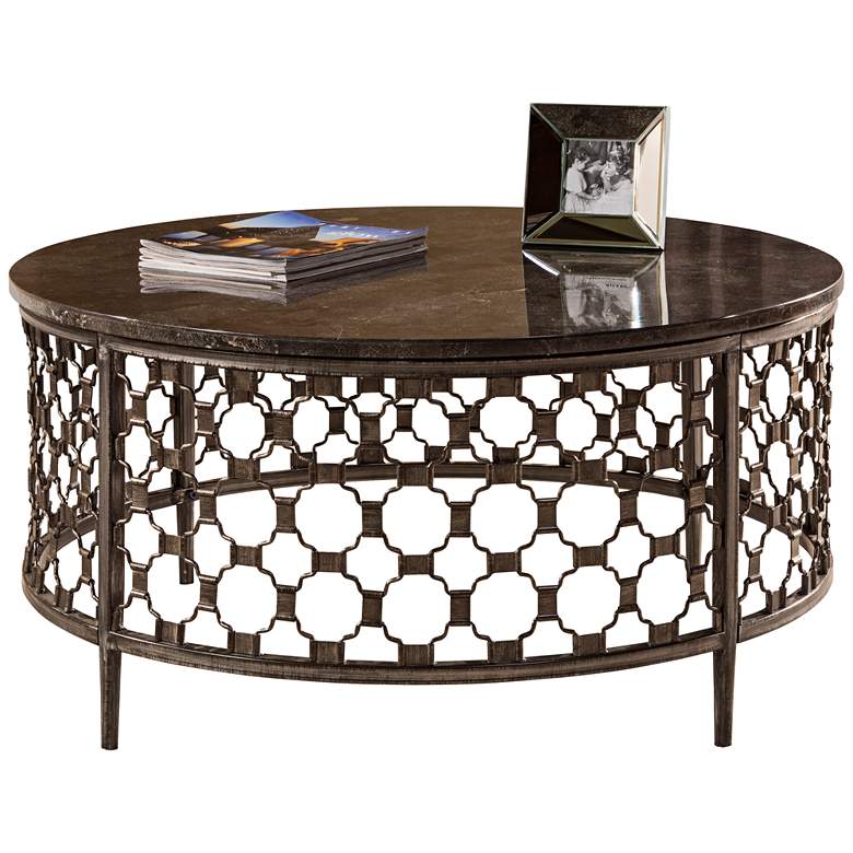 Image 1 Brescello Blue Stone Top and Charcoal Round Coffee Table