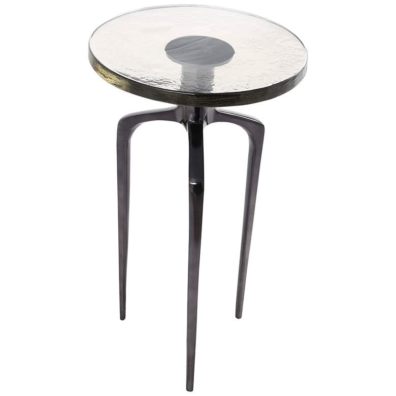Image 2 Breskin 13 inchW Clear Glass Black Metal Round Accent End Table