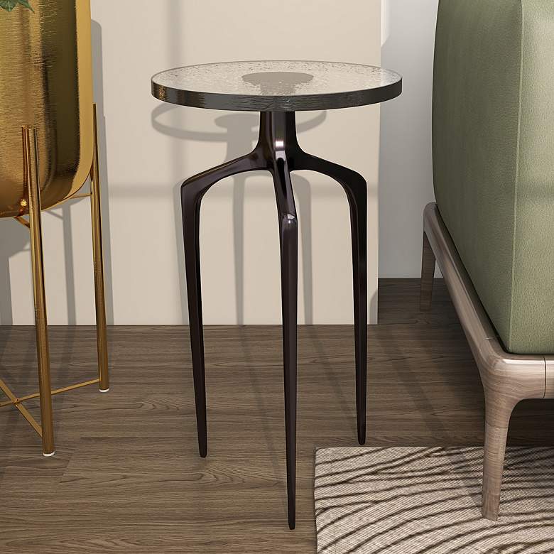 Image 1 Breskin 13"W Clear Glass Black Metal Round Accent End Table