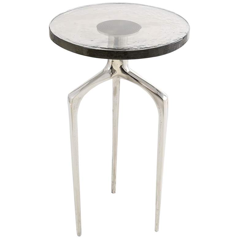 Image 2 Breskin 13 inchW Clear Glass Silver Metal Round Accent End Table
