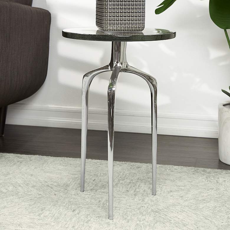 Image 1 Breskin 13"W Clear Glass Silver Metal Round Accent End Table