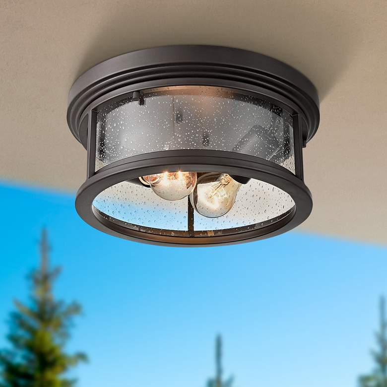 Image 1 Bresley 12" Wide Powder-Coated Bronze Outdoor Ceiling Light