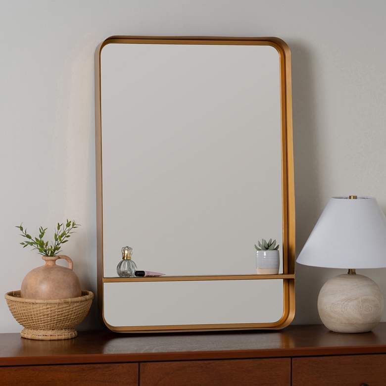 Image 1 Brette Antiqued Gold 24 1/4 inch x 36 1/2 inch Shelf Wall Mirror