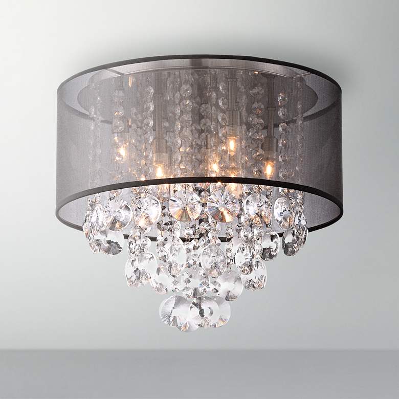 Image 1 Bretton Black Shade 16 inch Wide Crystal Ceiling Light