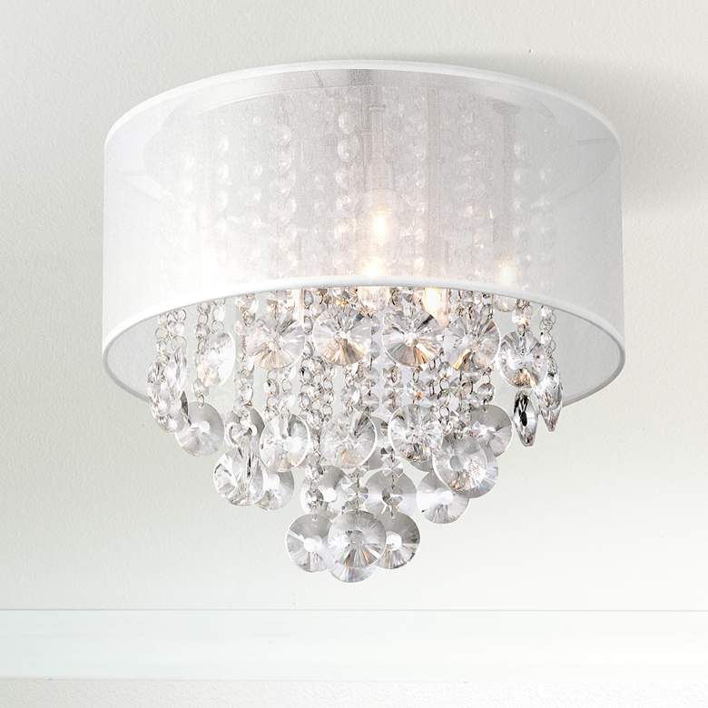 Image 1 Bretton Silver Shade 16 inch Wide Crystal Ceiling Light