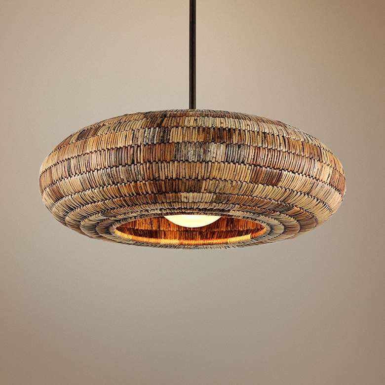 Image 1 Breuer 32 inchW Bronze Pendant Light with Natural Malacca Shade
