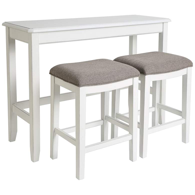 Image 2 Brevard White Wood 3-Piece Sofa Table and Counter Stool Set
