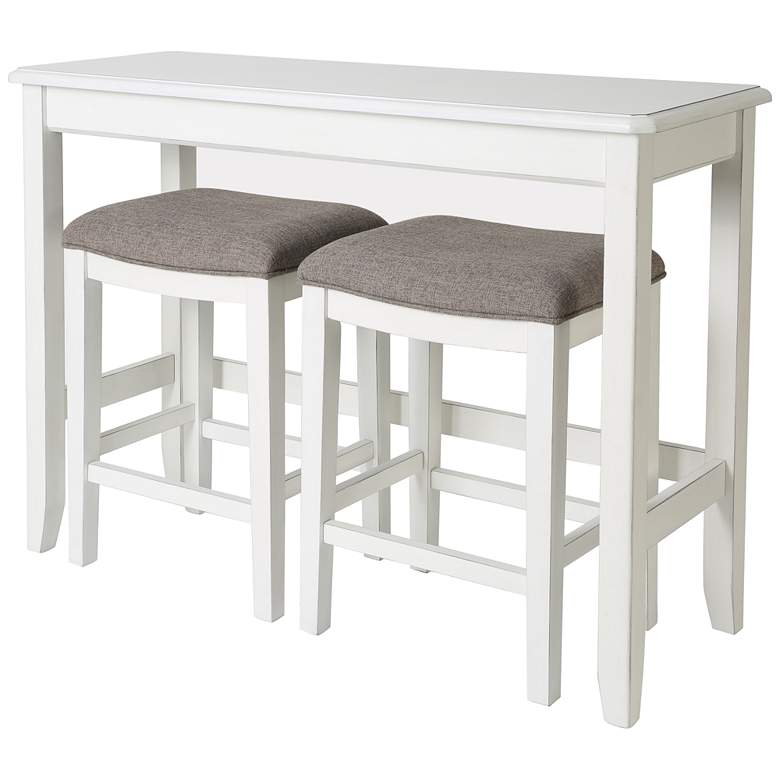 Image 5 Brevard White Wood 3-Piece Sofa Table and Counter Stool Set more views