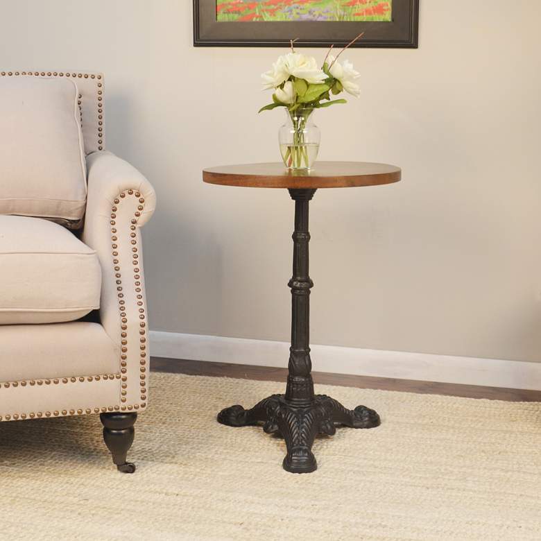 Bria 18&quot; Wide Chestnut Wood and Black Round Accent Table