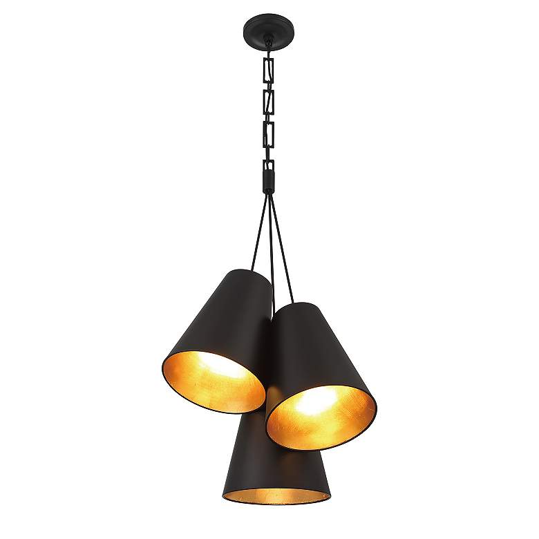 Image 5 Brian Patrick Flynn Alston 3 Light Matte Black + Antique Gold Pendant more views