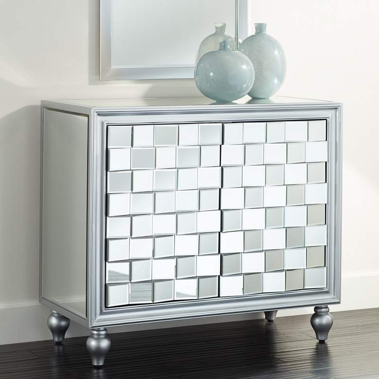 Image 1 Briana 35" Wide 2-Door Silver Mirrored Accent Cabinet