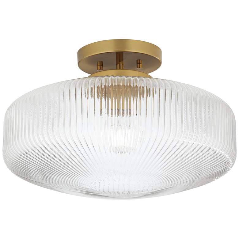 Image 2 Brianna 16" Wide Warm Brass Ceiling Light with Ribbed Glass
