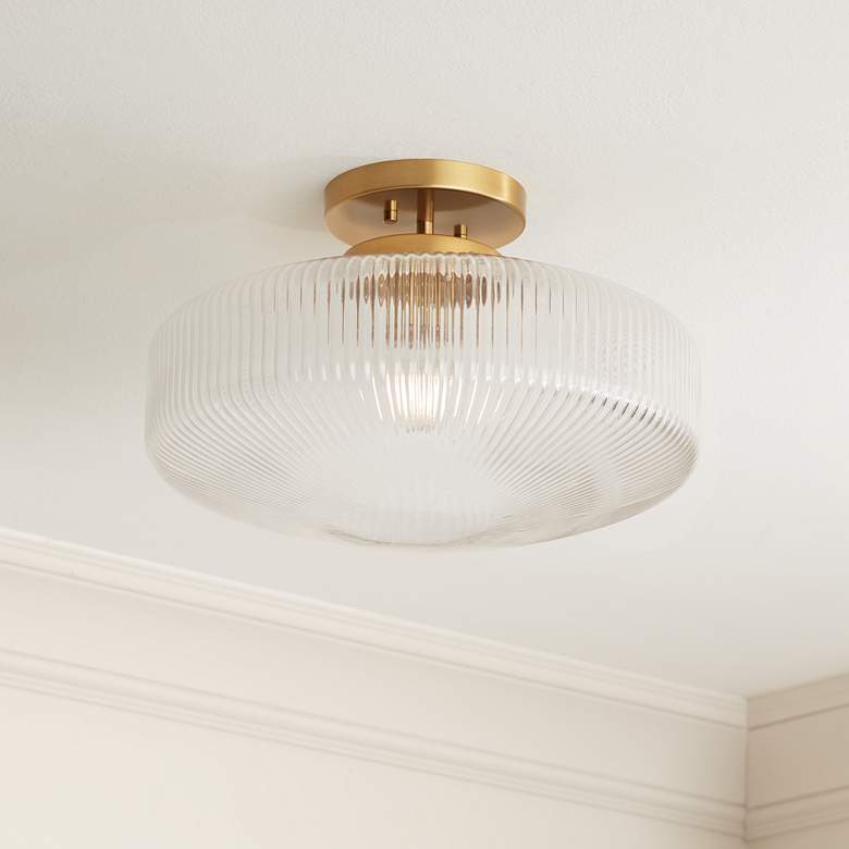 Image 1 Brianna 16" Wide Warm Brass Ceiling Light with Ribbed Glass