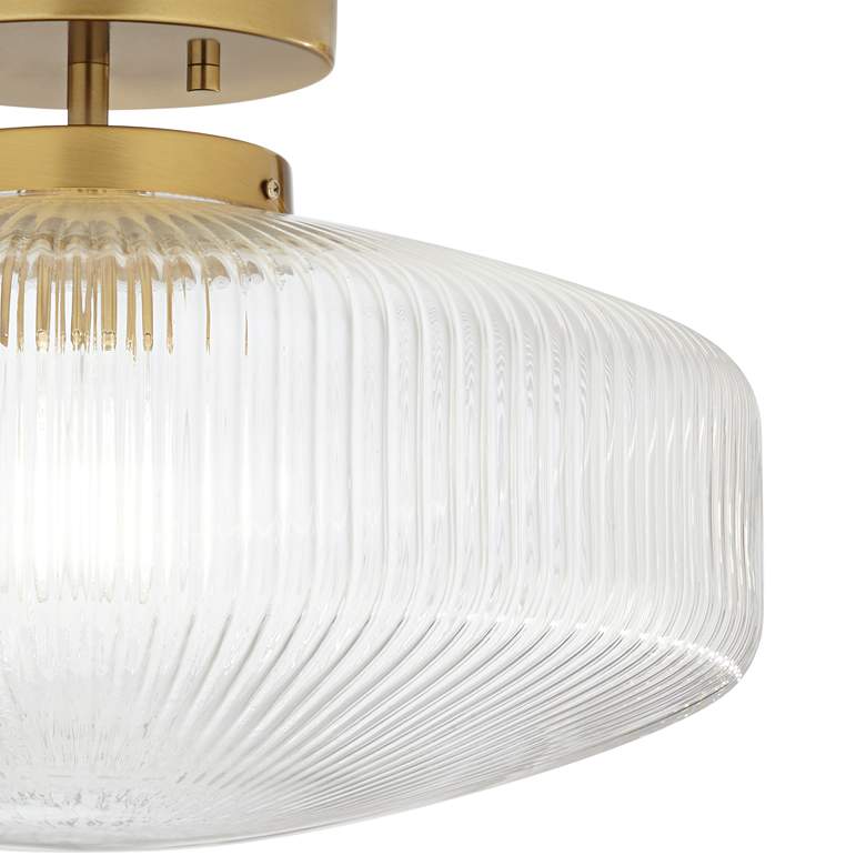 Image 3 Brianna 16" Wide Warm Brass Ceiling Light with Ribbed Glass more views