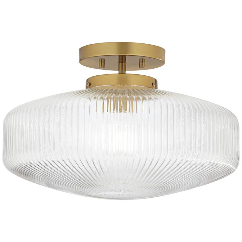 Image 5 Brianna 16" Wide Warm Brass Ceiling Light with Ribbed Glass more views