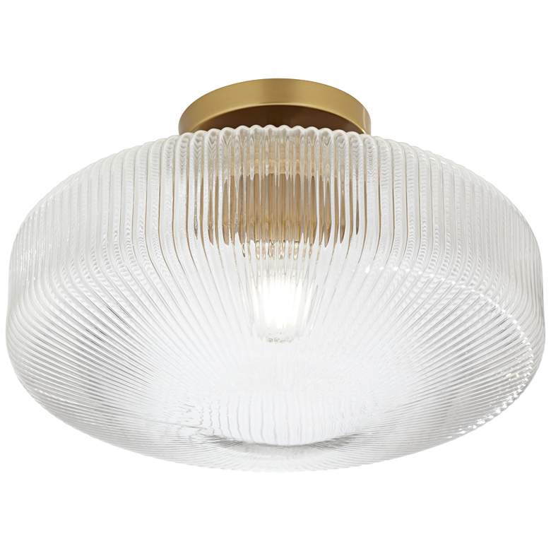 Image 6 Brianna 16" Wide Warm Brass Ceiling Light with Ribbed Glass more views