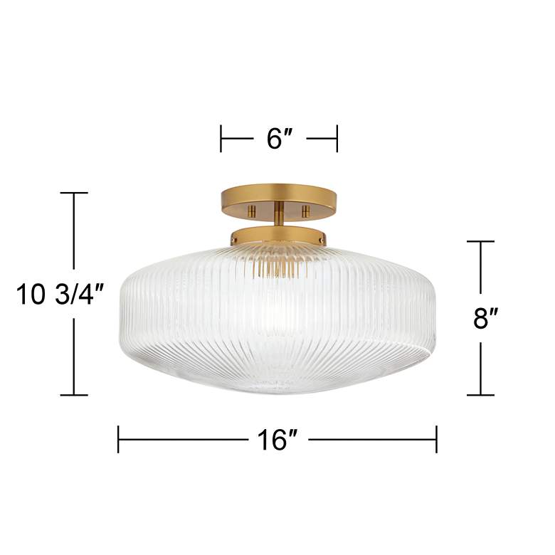 Image 7 Brianna 16" Wide Warm Brass Ceiling Light with Ribbed Glass more views