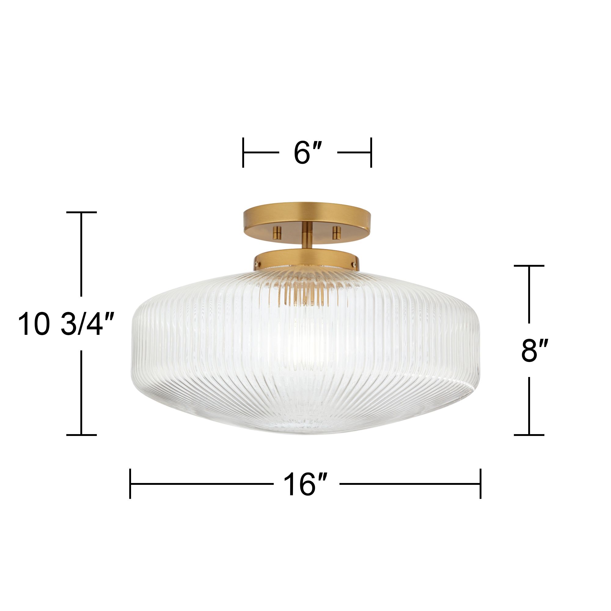 Brianna 16" Wide Warm Brass Ceiling Light with Ribbed Glass in scene