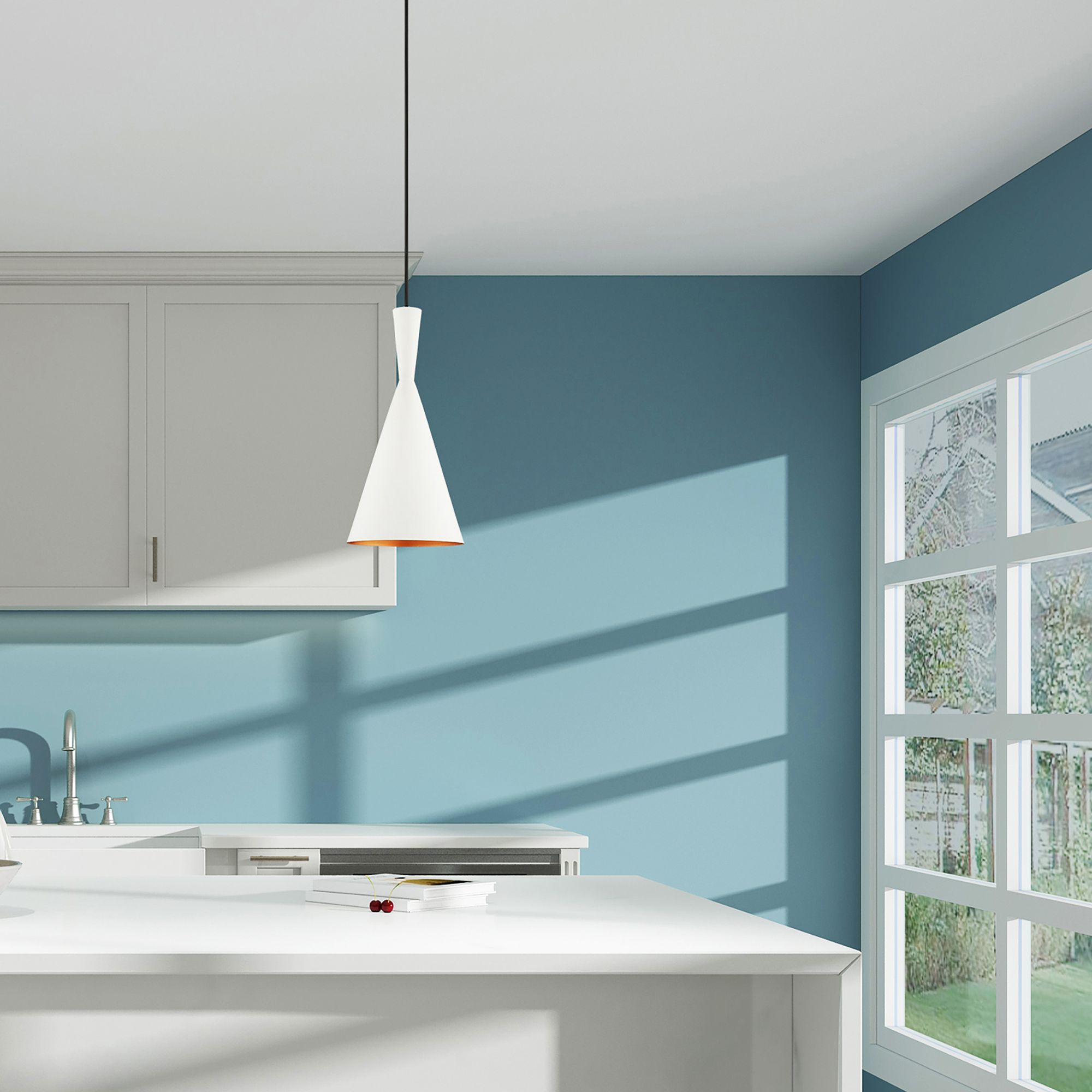 Brianna 7 1/4" Wide White Double Cone Mini Pendant in scene