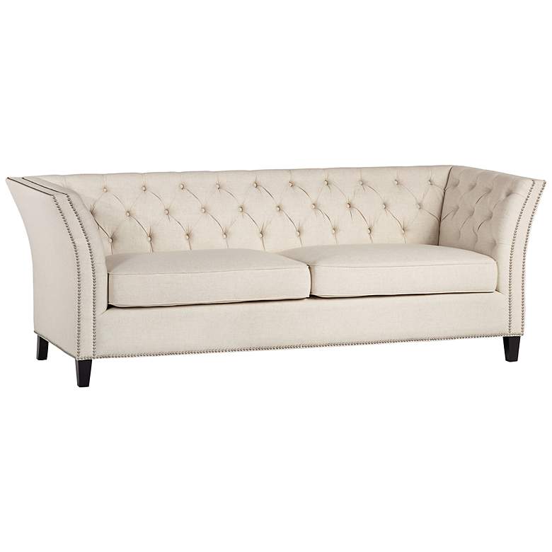 Image 3 Brianna 88 1/2 inch Wide Tufted Beige Linen Upholstered Sofa