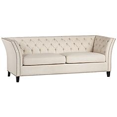 Brianna 88 1/2" Wide Tufted Beige Linen Upholstered Sofa