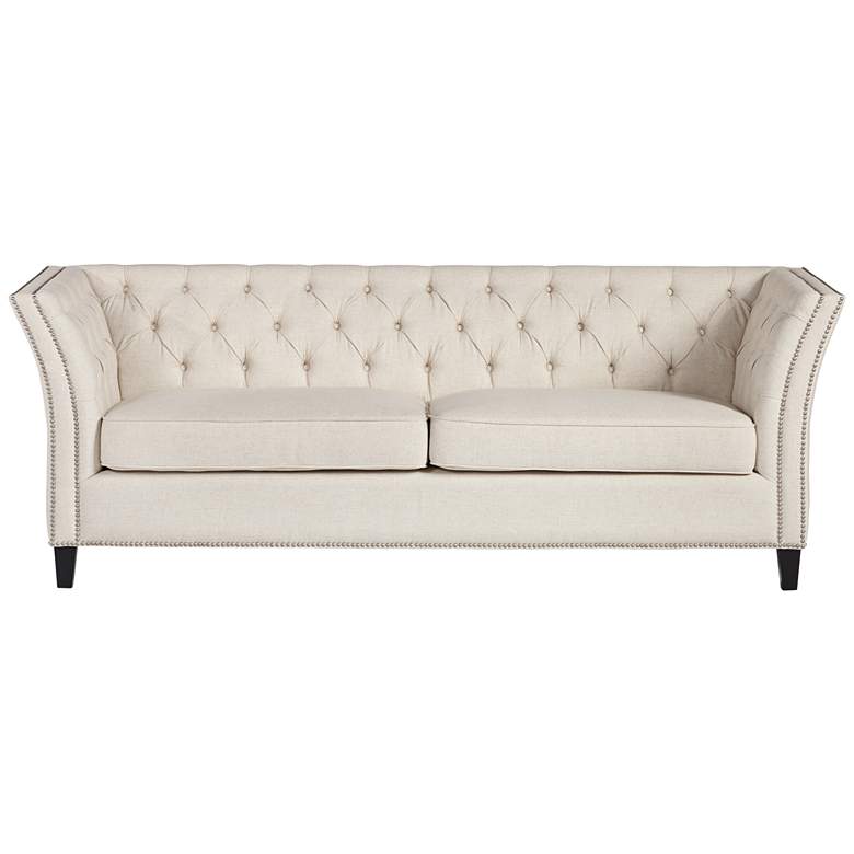 Image 6 Brianna 88 1/2 inch Wide Tufted Beige Linen Upholstered Sofa more views
