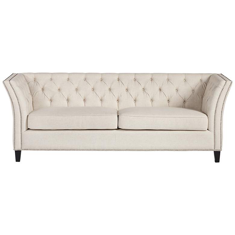 Image 6 Brianna 88 1/2" Wide Tufted Beige Linen Upholstered Sofa more views