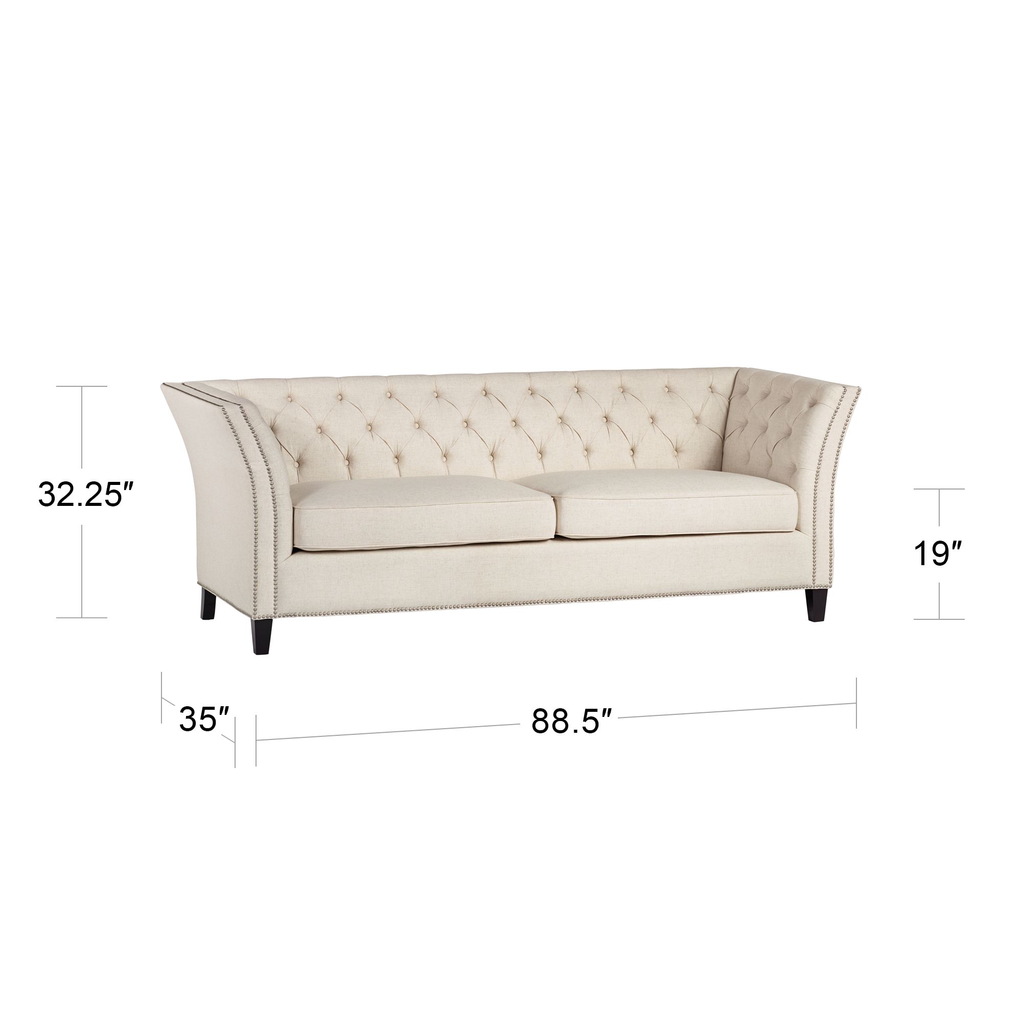 Brianna 88 1/2" Wide Tufted Beige Linen Upholstered Sofa in scene